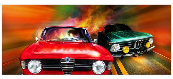 Tablou - Mașini de curse retro (120x50 cm)