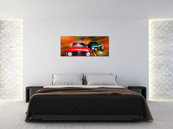 Tablou - Mașini de curse retro (120x50 cm)