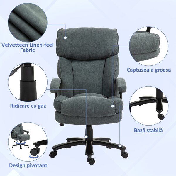 HOMCOM Scaun de Birou cu Spătar Înalt și Înălțime Reglabilă, 68,5x79x117-125 cm, Gri | Aosom Romania