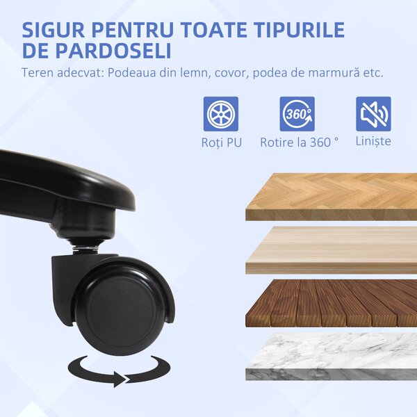 HOMCOM Scaun de Birou cu Spătar Înalt și Înălțime Reglabilă, 68,5x79x117-125 cm, Gri | Aosom Romania