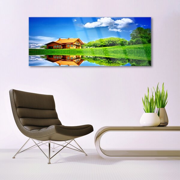 Tablou pe sticla Casa Grass Lake Natura Maro Verde Albastru