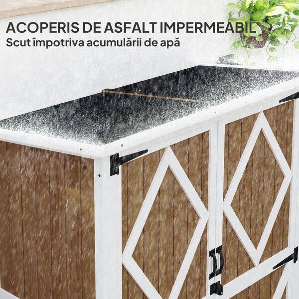 Outsunny Căsuță de Grădină cu 2 Rafturi, 2 Uși cu Încuietoare și Picioare Reglabile, 116.5x57x159/167 cm, Maro și Alb | Aosom Romania