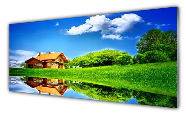 Tablou pe sticla Casa Grass Lake Natura Maro Verde Albastru