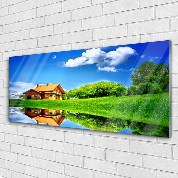 Tablou pe sticla Casa Grass Lake Natura Maro Verde Albastru