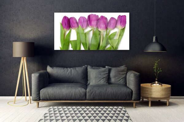 Tablou pe sticla Lalele Floral Roșu Verde