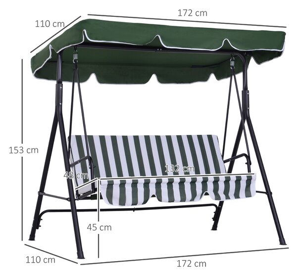 Outsunny Leagăn de Grădină cu 3 Locuri și Parasolar Basculant, 172×110×153 cm, Verde | Aosom Romania