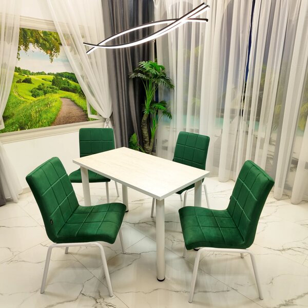 Set Masa de bucatarie Tibur DENVER cu 4 Scaune Miami Catifea Verde