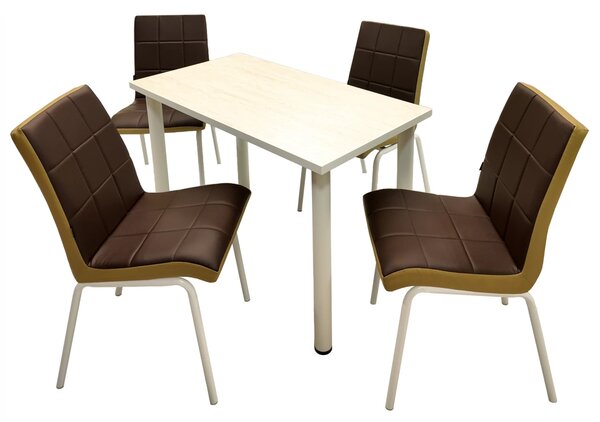 Set Masa de bucatarie Tibur DENVER cu 4 Scaune Miami Piele Ecologica Maro cu Bej