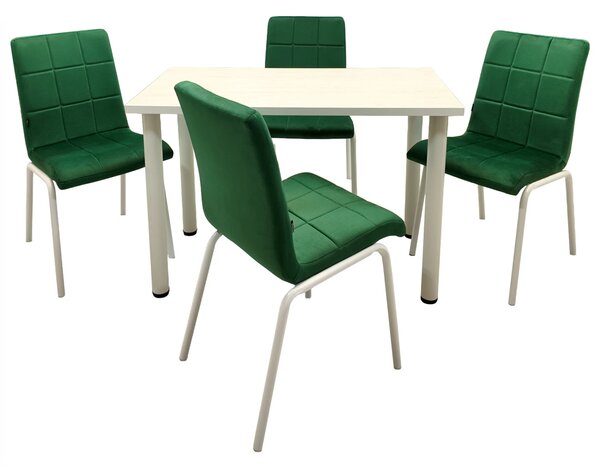 Set Masa de bucatarie Tibur DENVER cu 4 Scaune Miami Catifea Verde