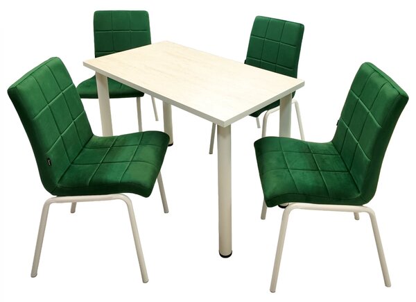 Set Masa de bucatarie Tibur DENVER cu 4 Scaune Miami Catifea Verde