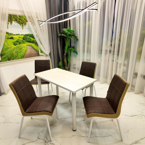 Set Masa de bucatarie Tibur DENVER cu 4 Scaune Miami Piele Ecologica Maro cu Bej