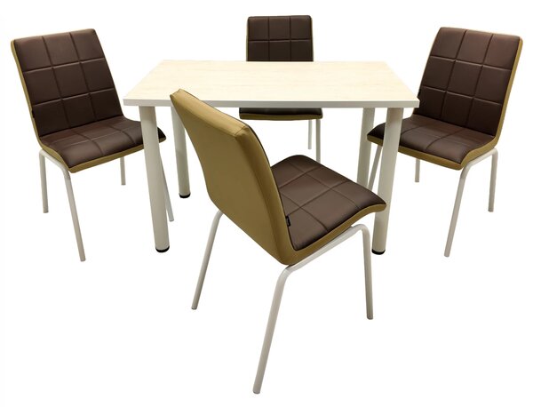 Set Masa de bucatarie Tibur DENVER cu 4 Scaune Miami Piele Ecologica Maro cu Bej
