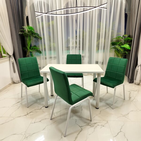 Set Masa de bucatarie Tibur DENVER cu 4 Scaune Miami Catifea Verde