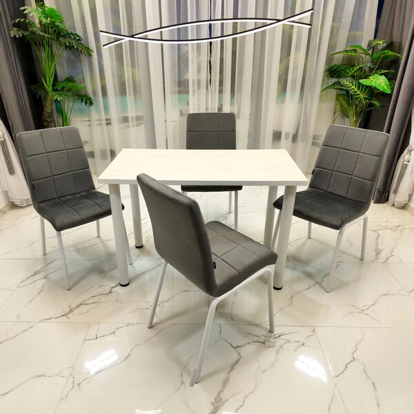 Set Masa de bucatarie Tibur DENVER cu 4 Scaune Miami catifea Gri