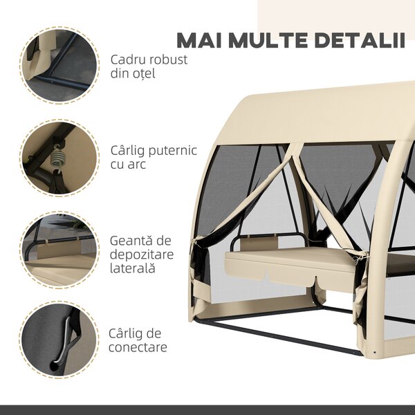 Outsunny Balansoar de Grădină 2-în-1 Convertibil în Pat cu Perne, Husă și Plasă de Țânțari, 240x140x197 cm, Cafeniu | Aosom Romania