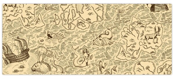 Tablou - Harta de epocă, ilustrații (120x50 cm)