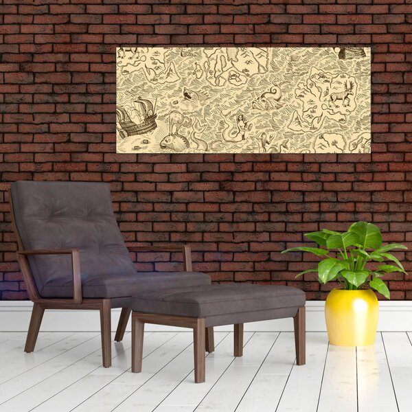Tablou - Harta de epocă, ilustrații (120x50 cm)