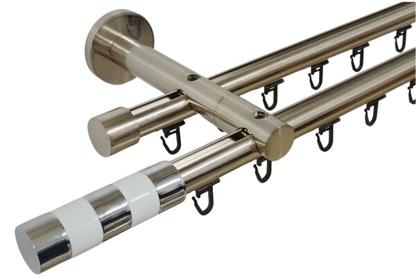 Galerie dubla PRINDERE PERETE suport universal TEAVA PROFIL -CILINDRU ALB /19 -INOX