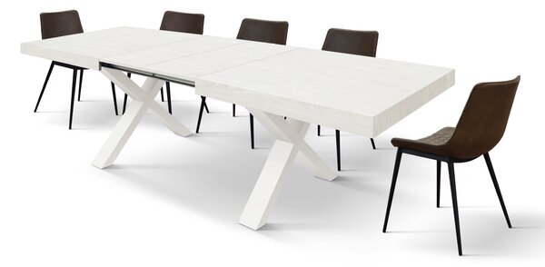 Masa Linda extensibila ,blat pal, picior lemn - BLAT ALB, PICIOR NEGRU - 160 cm / 90 cm / h 77