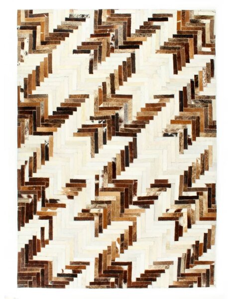 Covor, piele cu păr natural, mozaic, maro/alb, 80 x 150 cm