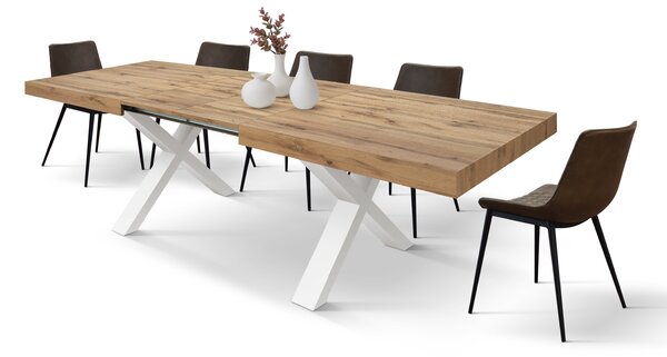 Masa Linda extensibila - BLAT RUSTIC, PICIOR ALB - 180 cm / 90 cm / 77 cm