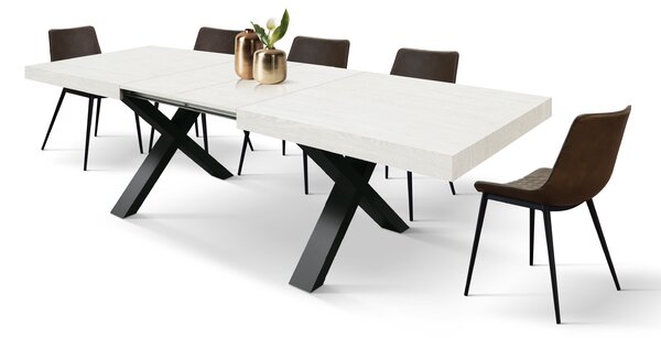 Masa Linda extensibila ,blat pal, picior lemn - BLAT ALB, PICIOR NEGRU - 160 cm / 90 cm / h 77