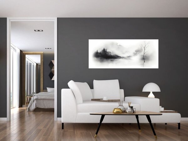 Tablou - pictură cu cerneală de peisaj (120x50 cm)
