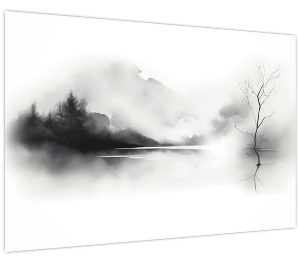 Tablou - pictură cu cerneală de peisaj (90x60 cm)