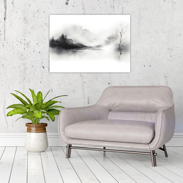 Tablou - pictură cu cerneală de peisaj (70x50 cm)