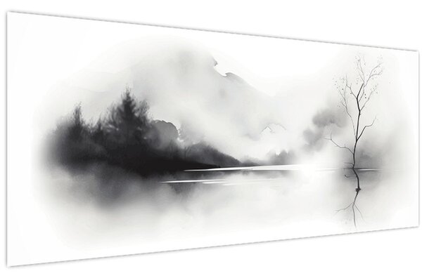 Tablou - pictură cu cerneală de peisaj (120x50 cm)