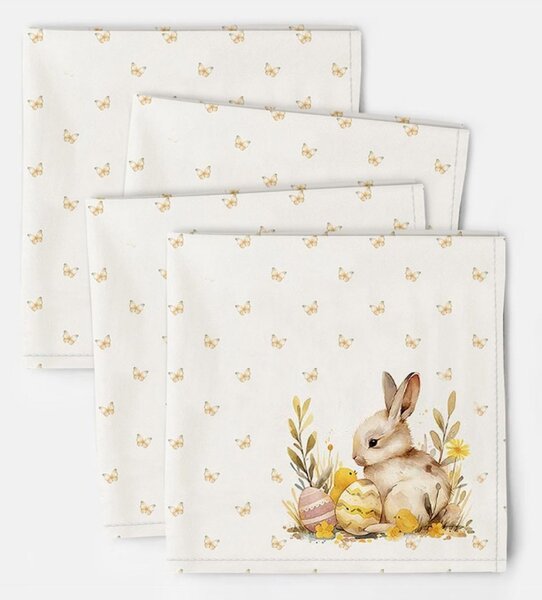 Servet masa 45x45cm Paste, set 4 bucati din bumbac, Club Cotton, Ginny cu iepurasi si fluturi