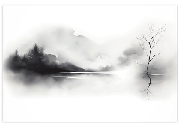 Tablou - pictură cu cerneală de peisaj (90x60 cm)