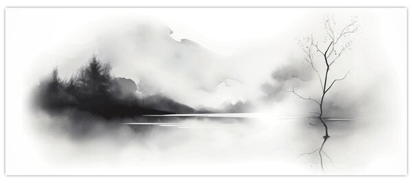 Tablou - pictură cu cerneală de peisaj (120x50 cm)