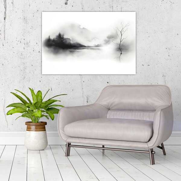 Tablou - pictură cu cerneală de peisaj (90x60 cm)