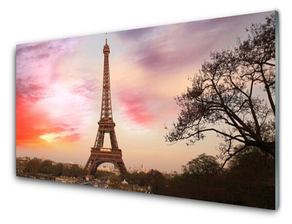Panou sticla bucatarie Turnul Eiffel din Paris Arhitectura Brun Galben Verde