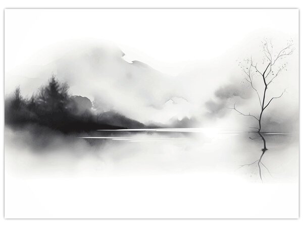 Tablou - pictură cu cerneală de peisaj (70x50 cm)