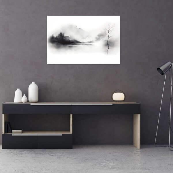 Tablou - pictură cu cerneală de peisaj (90x60 cm)
