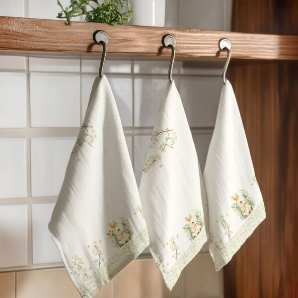 Prosop de bucatarie 45x65cm Paste, bumbac 100%, YoYo cu iepurasi si flori