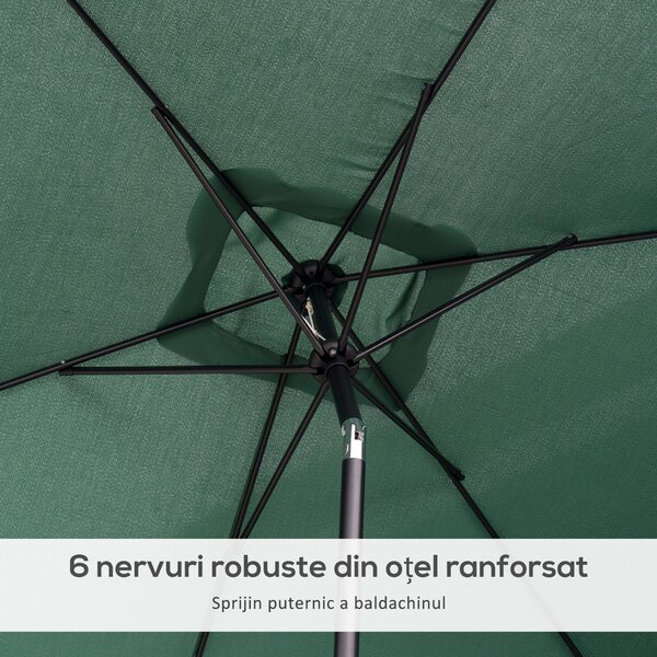 Outsunny Umbrelă de Grădină Înclinabilă cu Manivelă și 6 Spiţe, 2x3 m, Verde | Aosom Romania