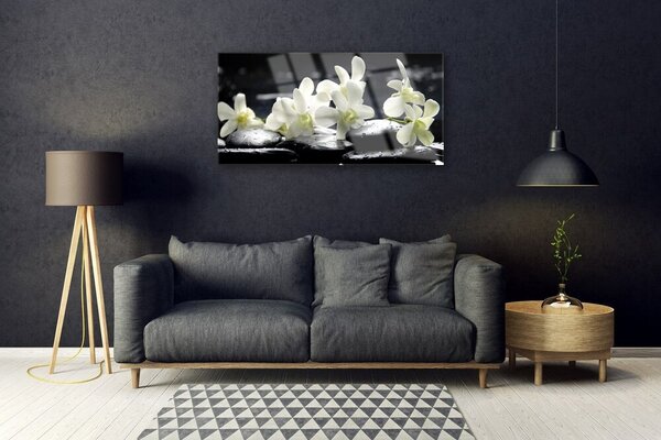 Tablou pe sticla Pietre florale flori alb negru