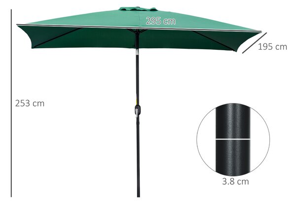 Outsunny Umbrelă de Grădină Înclinabilă cu Manivelă și 6 Spiţe, 2x3 m, Verde | Aosom Romania