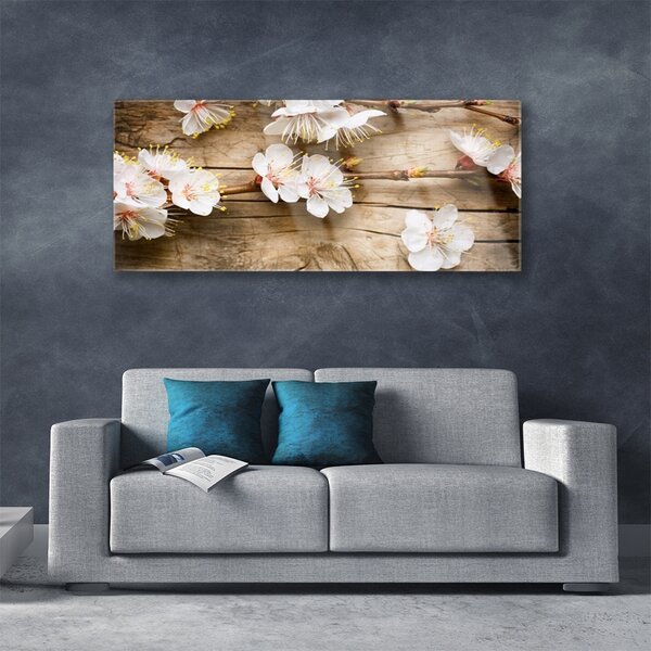 Tablou pe sticla Flori Floral alb