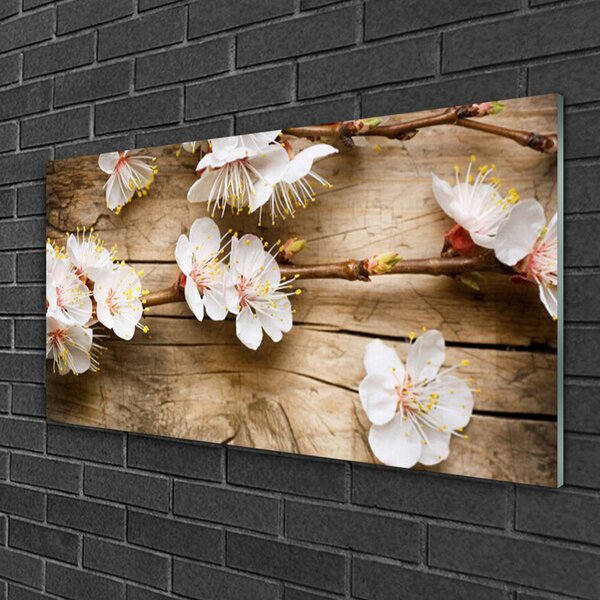 Tablou pe sticla Flori Floral alb