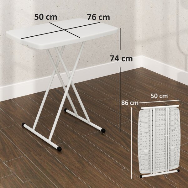 Outsunny Măsuță de Cafea Pliabilă, Reglabilă pe Înălțime și Portabilă, cu Blat HDPE și Cadru Metalic, 76x50x74 cm, Alb | Aosom Romania