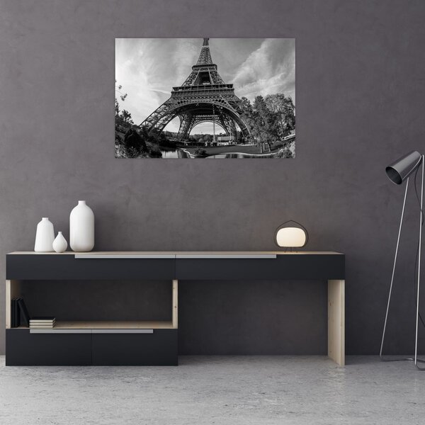 Tablou - Turnul Eiffel, alb-negru (90x60 cm)