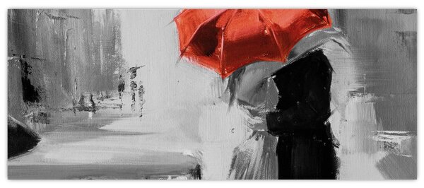 Tablou - Cuplu în dragoste sub o umbrelă, roșu (120x50 cm)