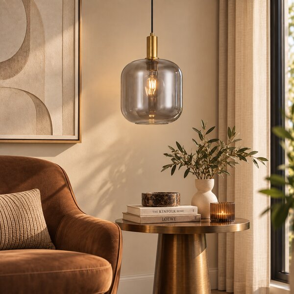 Design hanglamp messing met smoke glas voor railsysteem 1-fase - Iconic Zuzanna