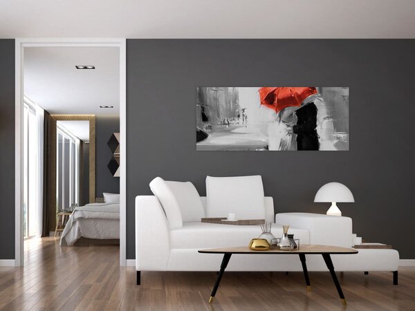 Tablou - Cuplu în dragoste sub o umbrelă, roșu (120x50 cm)