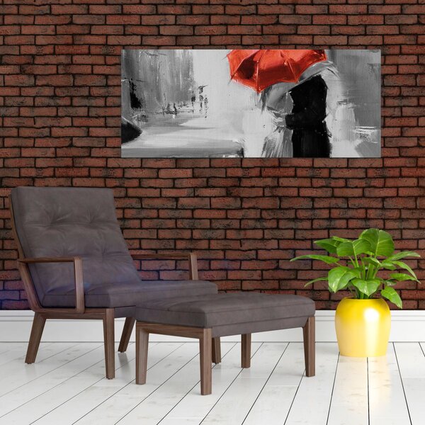 Tablou - Cuplu în dragoste sub o umbrelă, roșu (120x50 cm)