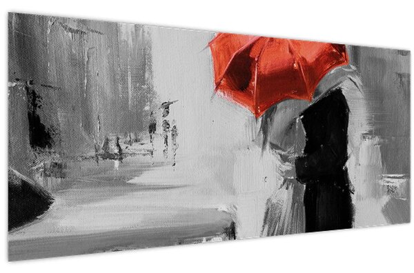 Tablou - Cuplu în dragoste sub o umbrelă, roșu (120x50 cm)